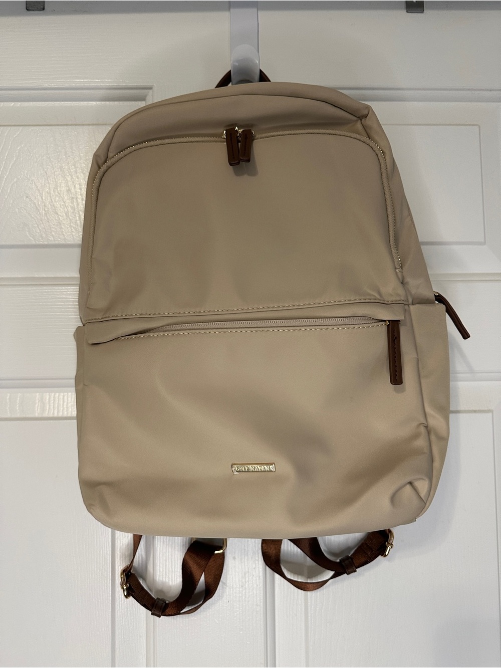Golf Madam Beige Women's Backpack with Gold Trim - Stylish Everyday Carry, NEW